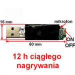 Dyktafon KS-12 w obudowie pendrive'a 60 × 16 mm, z mikrofonem w obudowie