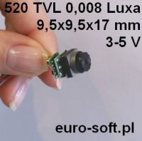 Moduł kamery MKF 520 trzymany w palcach — wersja dłuższa, z torem fonii