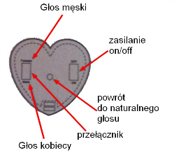 Tylna ścianka zmieniacza głosu WD-3 z rozmieszczeniem przełączników