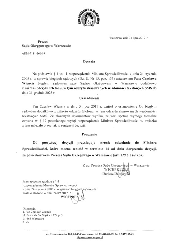 Wpis na listę biegłych sądowych – odczyt telefonu, w tym skasowanych SMS